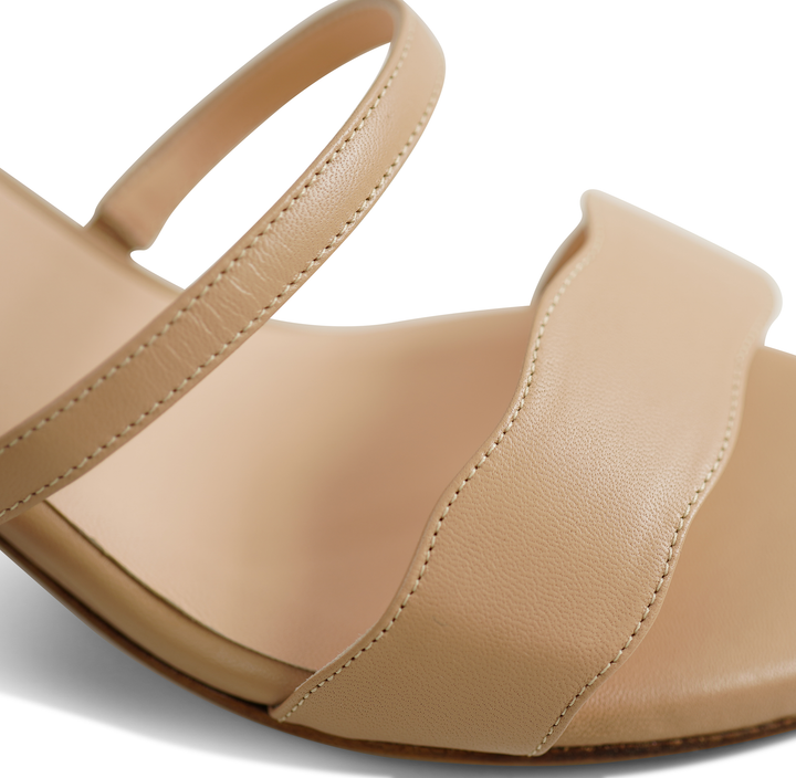 The Audrey sandal with 70mm heel height toe straps in Bogota shade