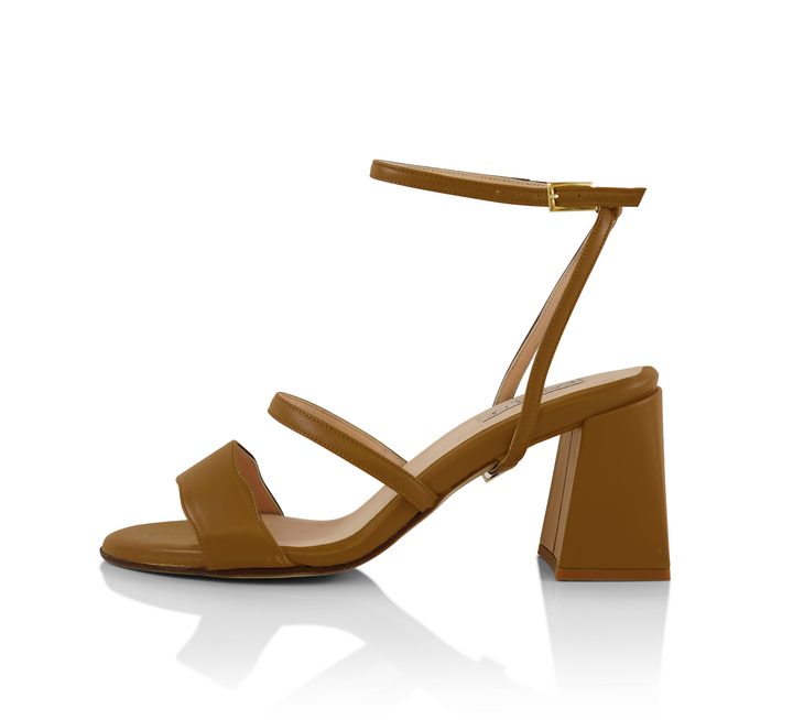 The Audrey sandal with 70mm heel height with the classic straps in Enugu shade