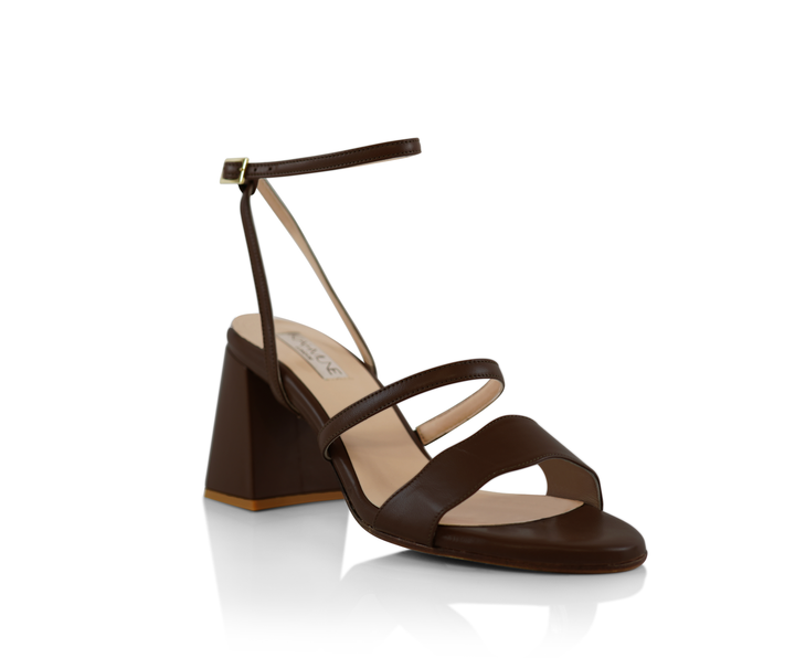 The Audrey sandal with 70mm heel height with the classic straps in Juba shade