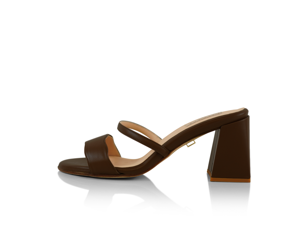 The Audrey sandal with 70mm heel height with no straps in Juba shade