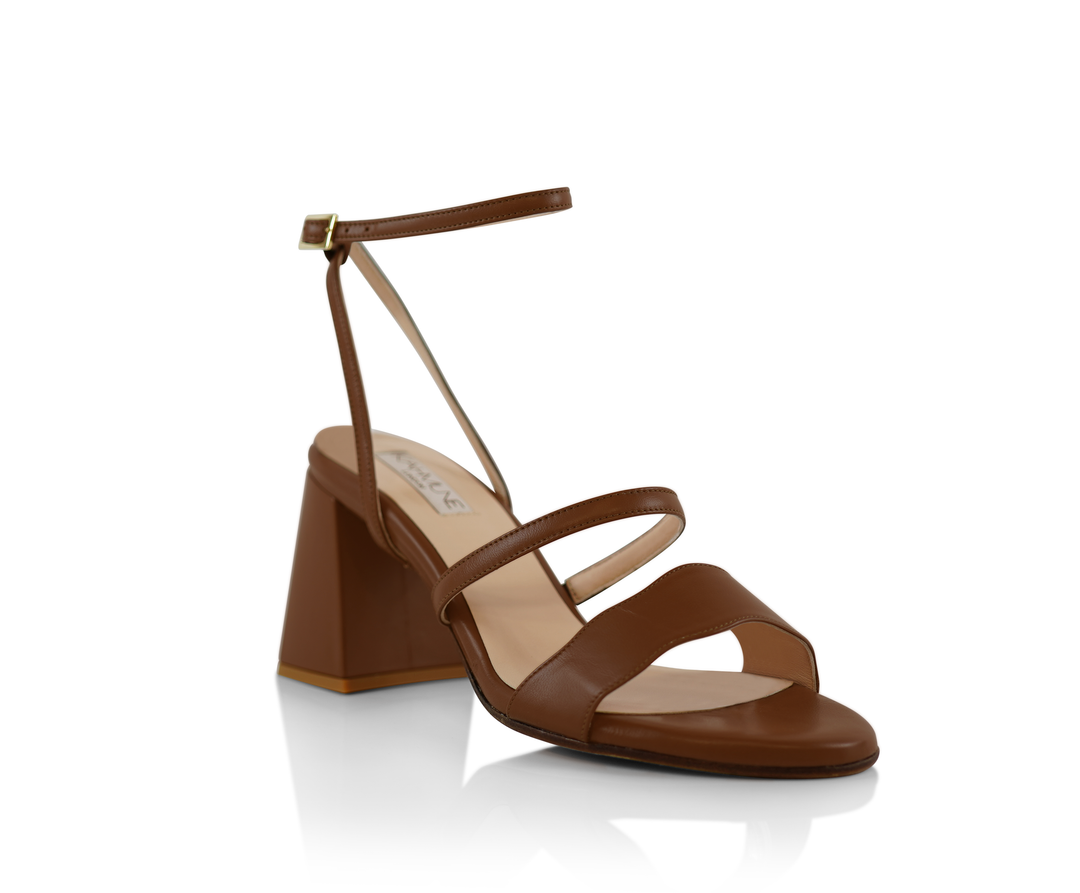 The Audrey sandal with 70mm heel height with the classic straps in Kumasi shade