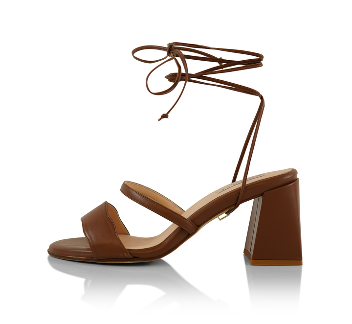 The Audrey sandal with 70mm heel height with the modern straps in Kumasi shade