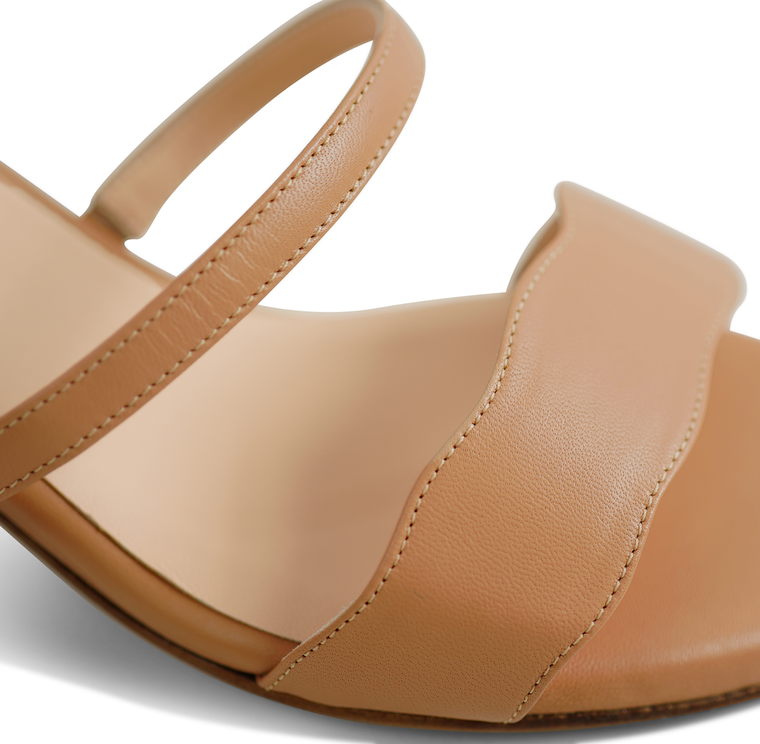 The Audrey sandal with 70mm heel height toe straps in Rio shade