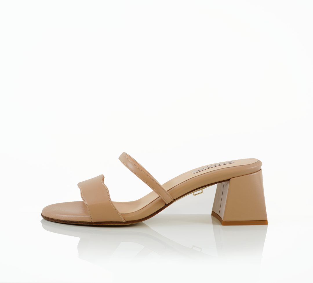 An Audrey Sandal shoe with a 50mm heel height and Bogota shade no straps