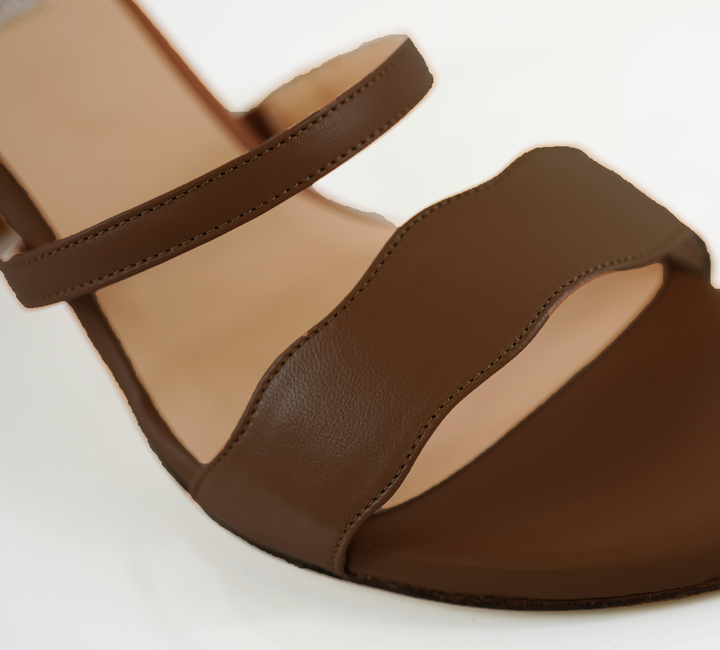 The Audrey Sandal with a 50mm heel height in our Douala shade toe of shoe