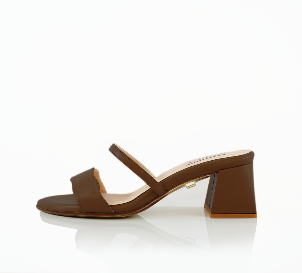 The Audrey Sandal with a 50mm heel height in our Douala shade no straps