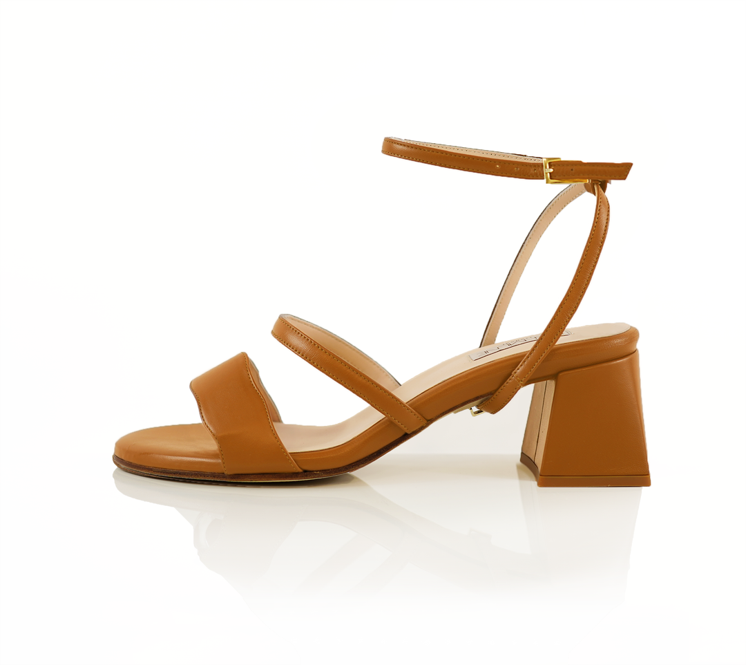 An Audrey Sandal shoe with a 50mm heel height and Gaborone shade with classic strap