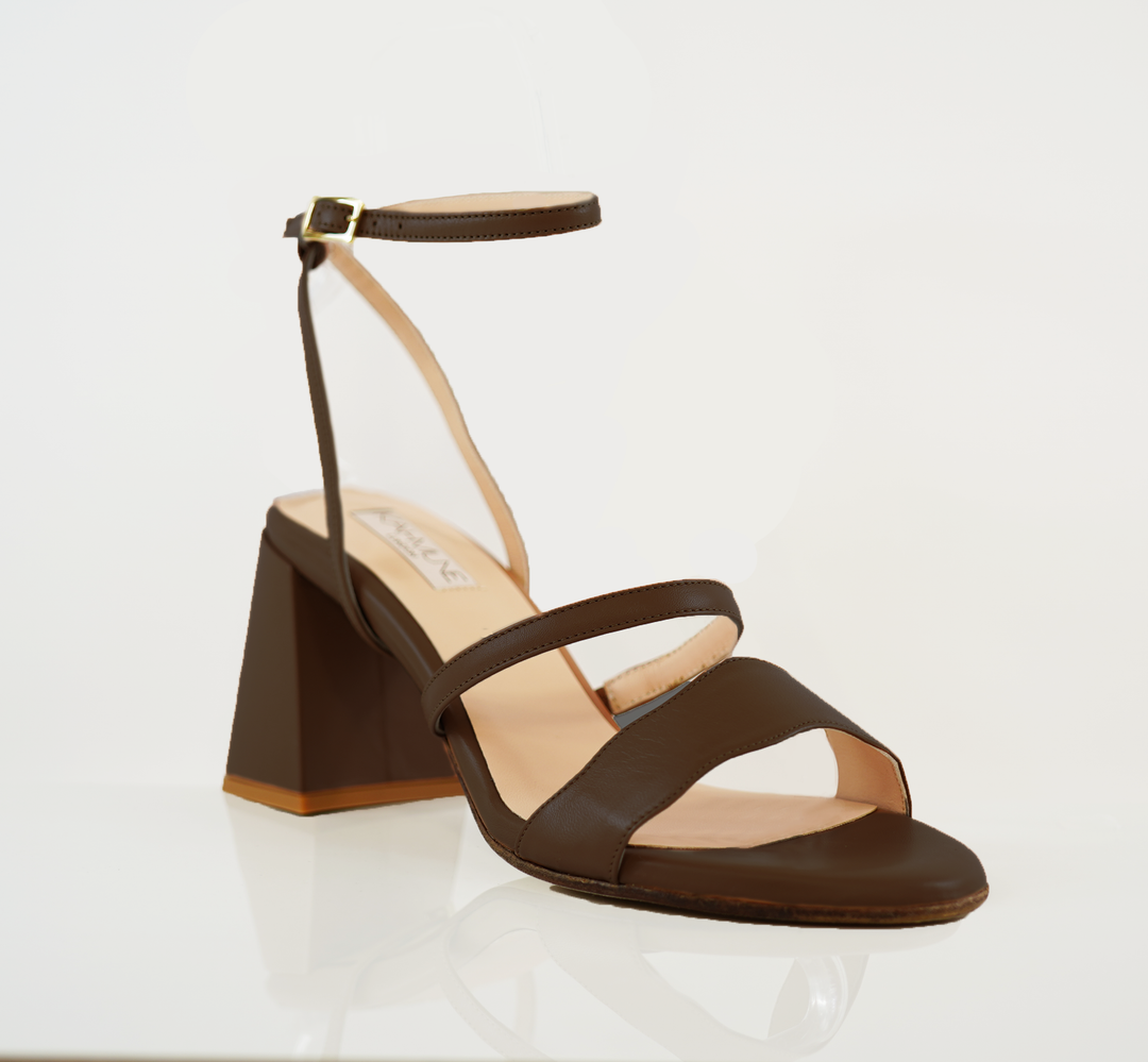 The Audrey Sandal with a 50mm heel height in our Juba shade classic straps