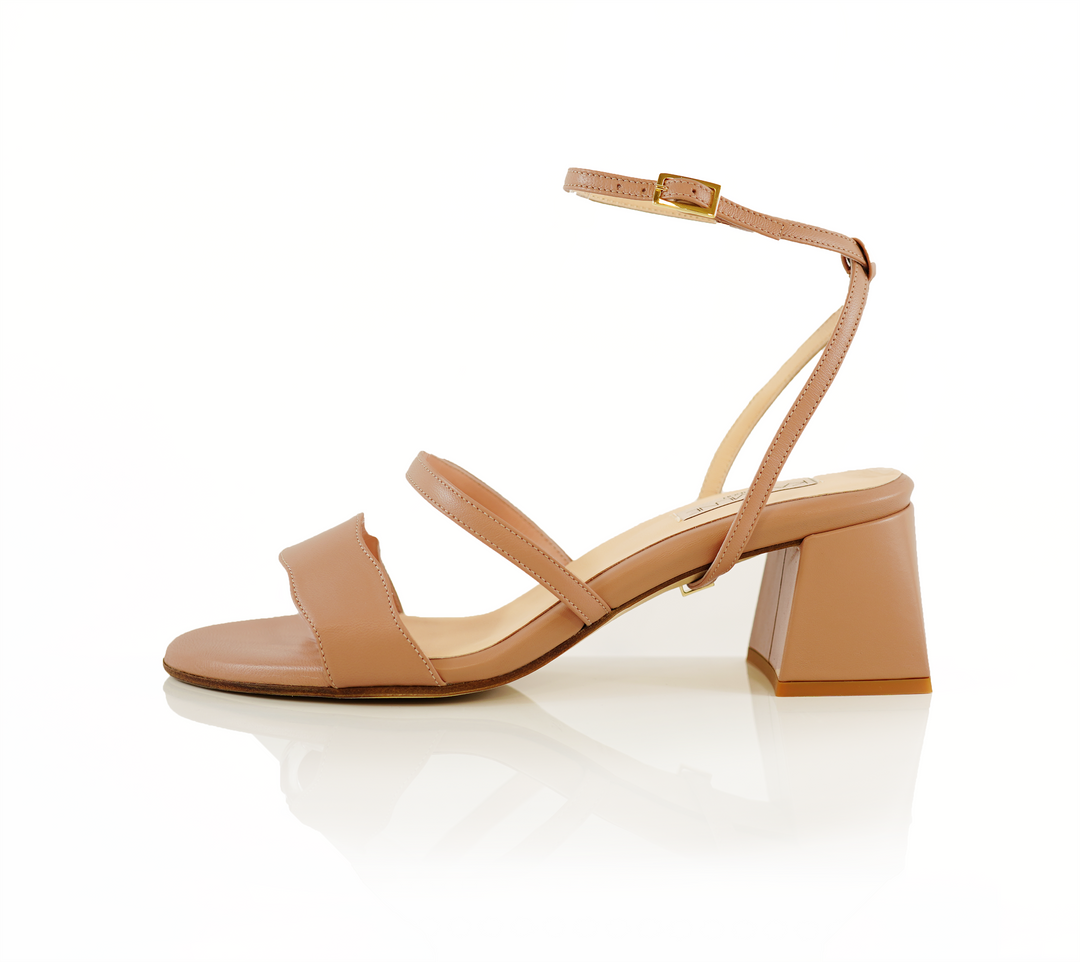 An Audrey Sandal shoe with a 50mm heel height and Rio shade with classic strap