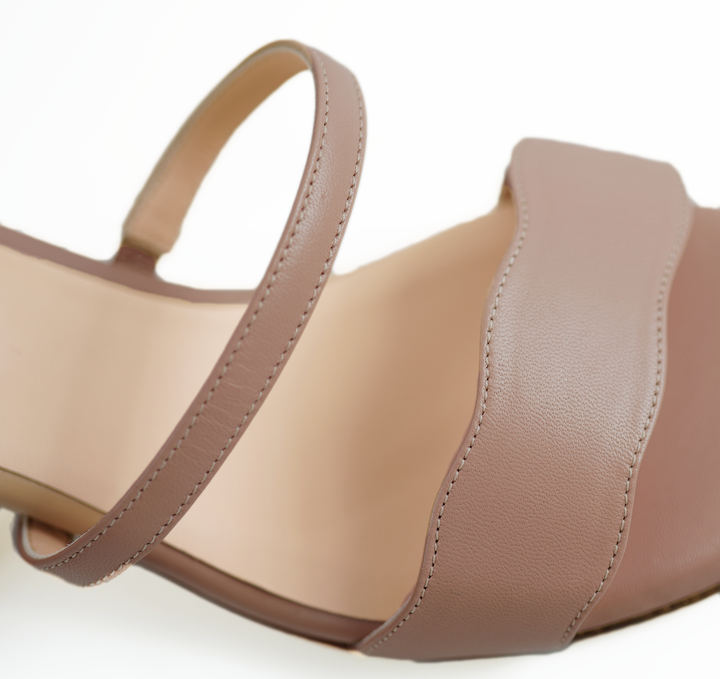 An Audrey Sandal shoe with a 50mm heel height and Rio shade top of shoe